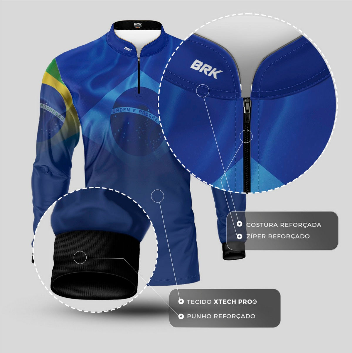 Camisa Agro Brk Brasil Azul com Proteção Solar UV50+ - Brk Fishing