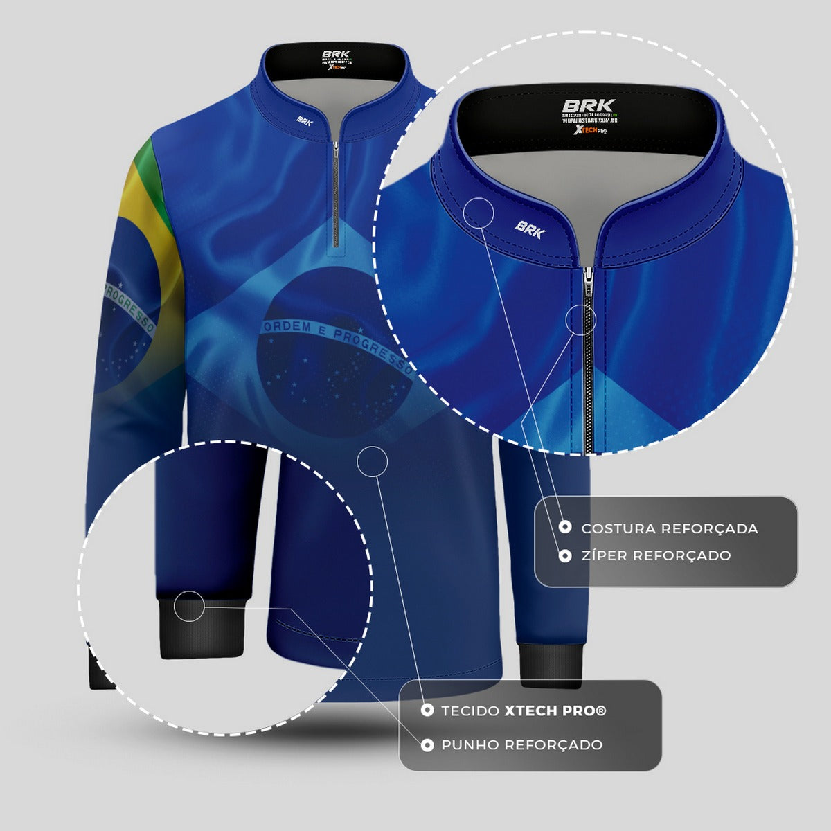 Camisa Agro Infantil Brk Brasil Azul com Proteção Solar UV50+ - Brk Fishing