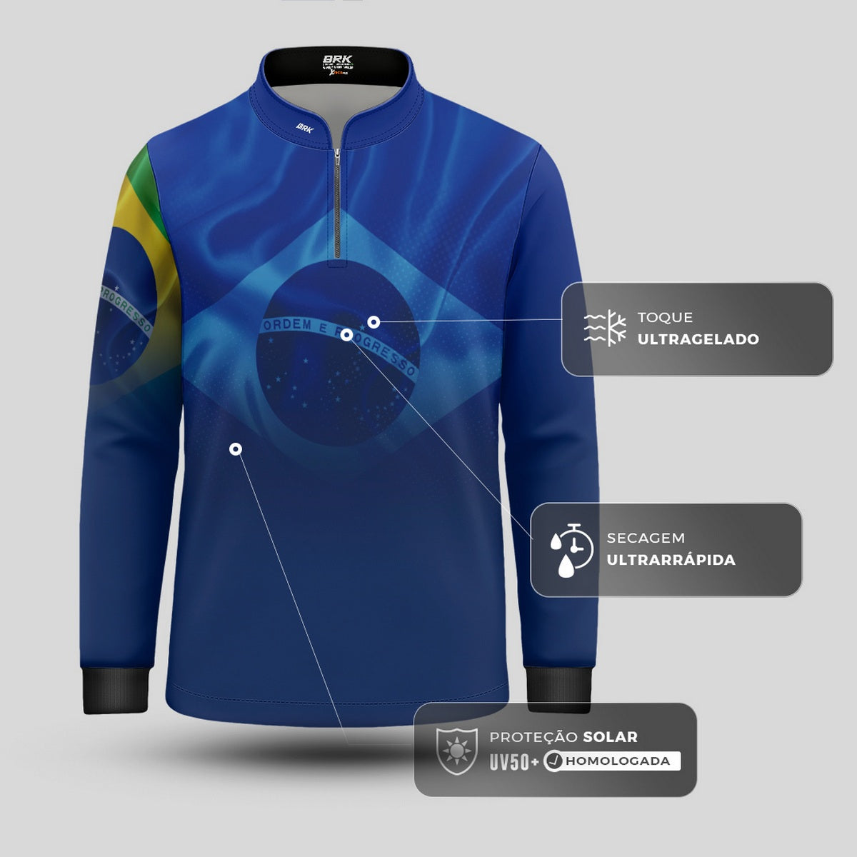 Camisa Agro Infantil Brk Brasil Azul com Proteção Solar UV50+ - Brk Fishing