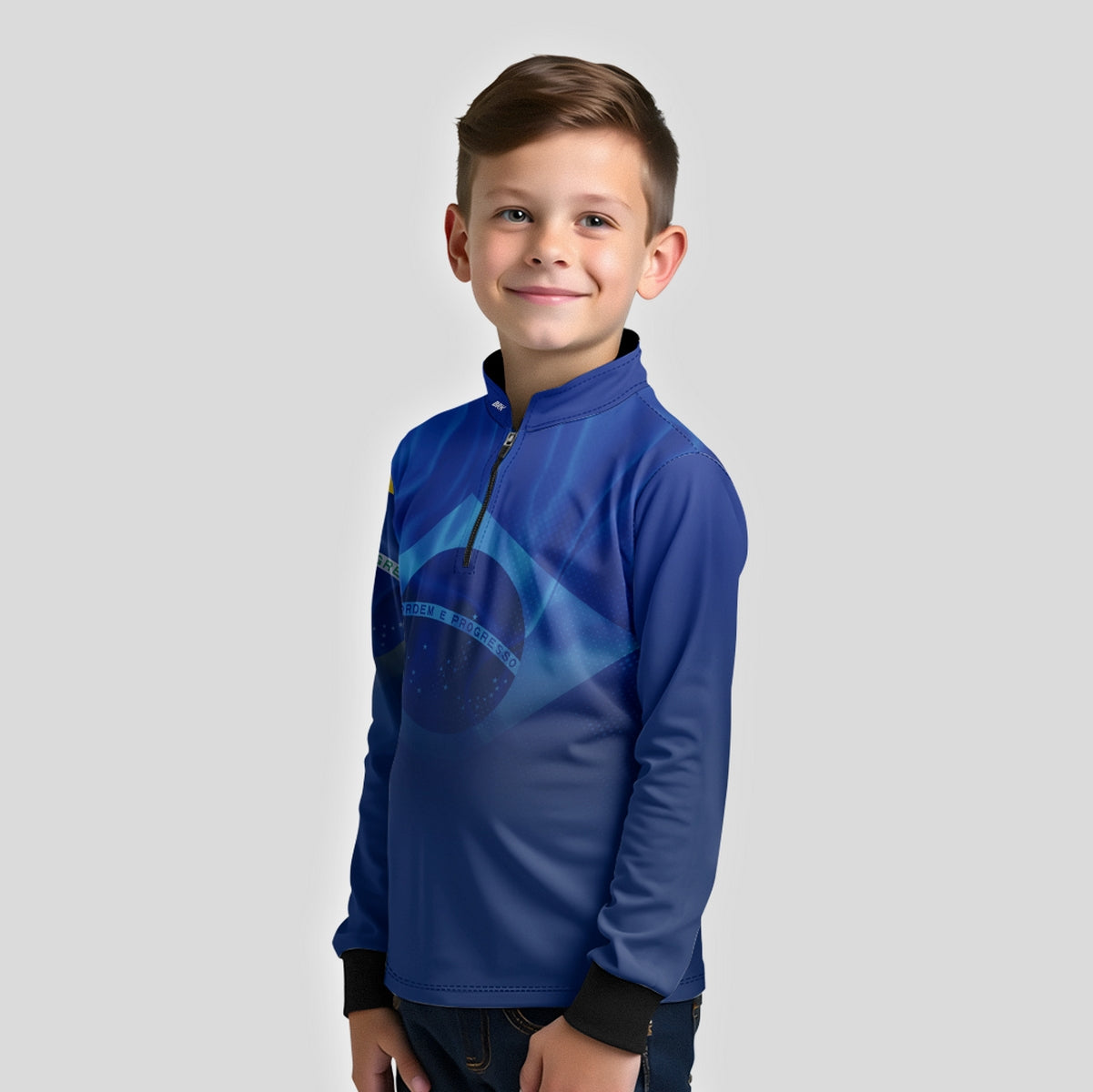 Camisa Agro Infantil Brk Brasil Azul com Proteção Solar UV50+ - Brk Fishing