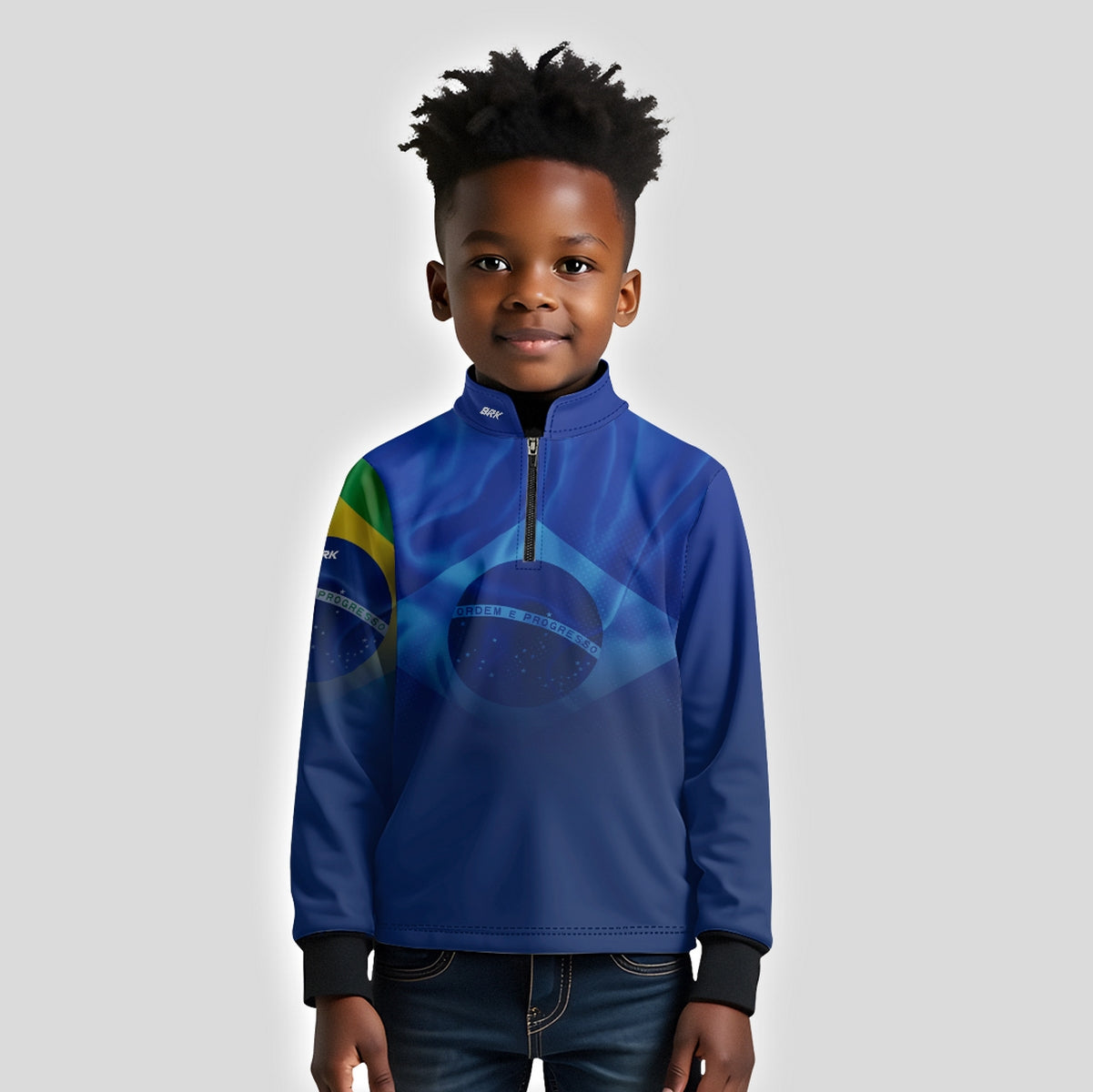 Camisa Agro Infantil Brk Brasil Azul com Proteção Solar UV50+ - Brk Fishing