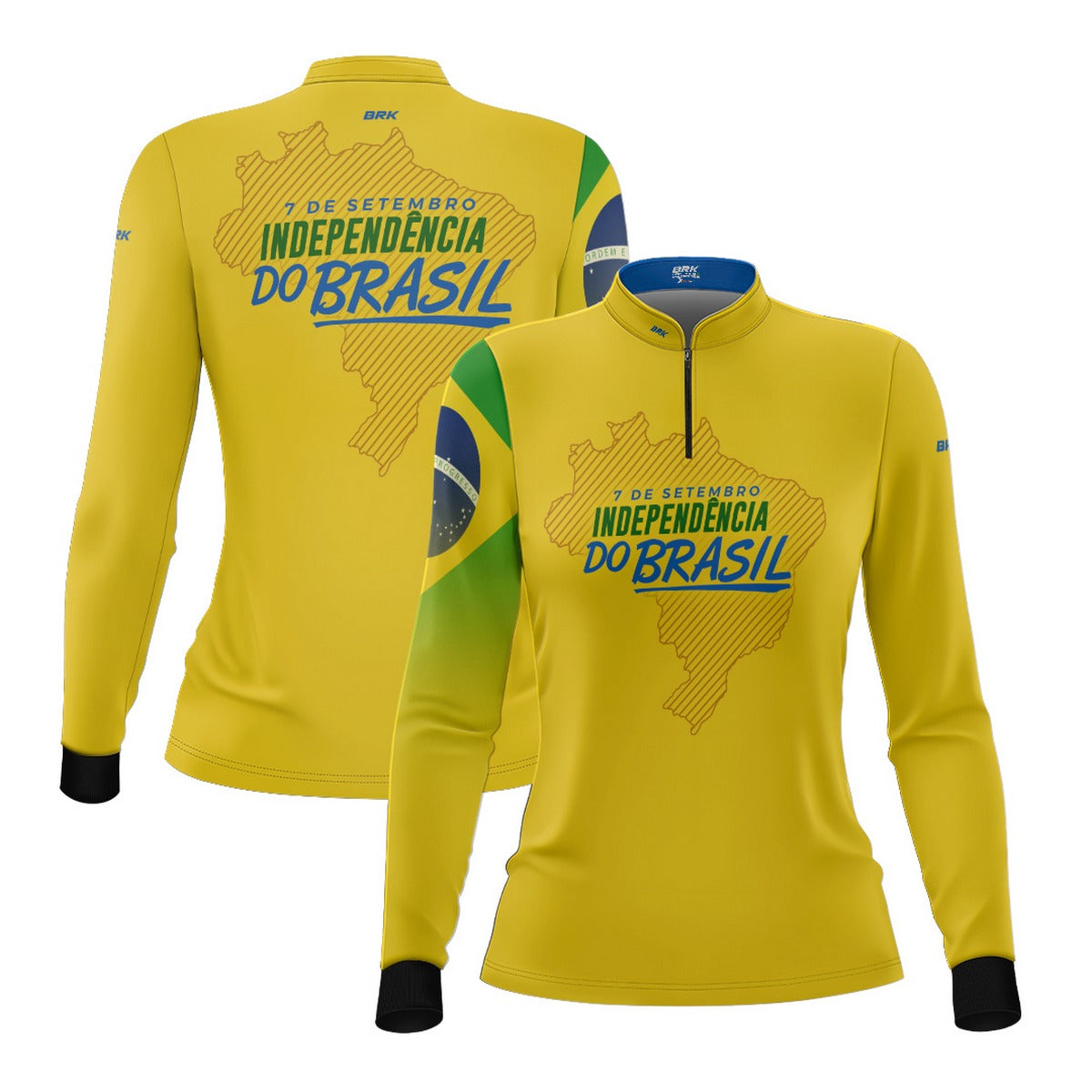 Camisa Agro Feminina Brk Independência Brasil Amarelo com Proteção Solar UV50+ - Brk Fishing