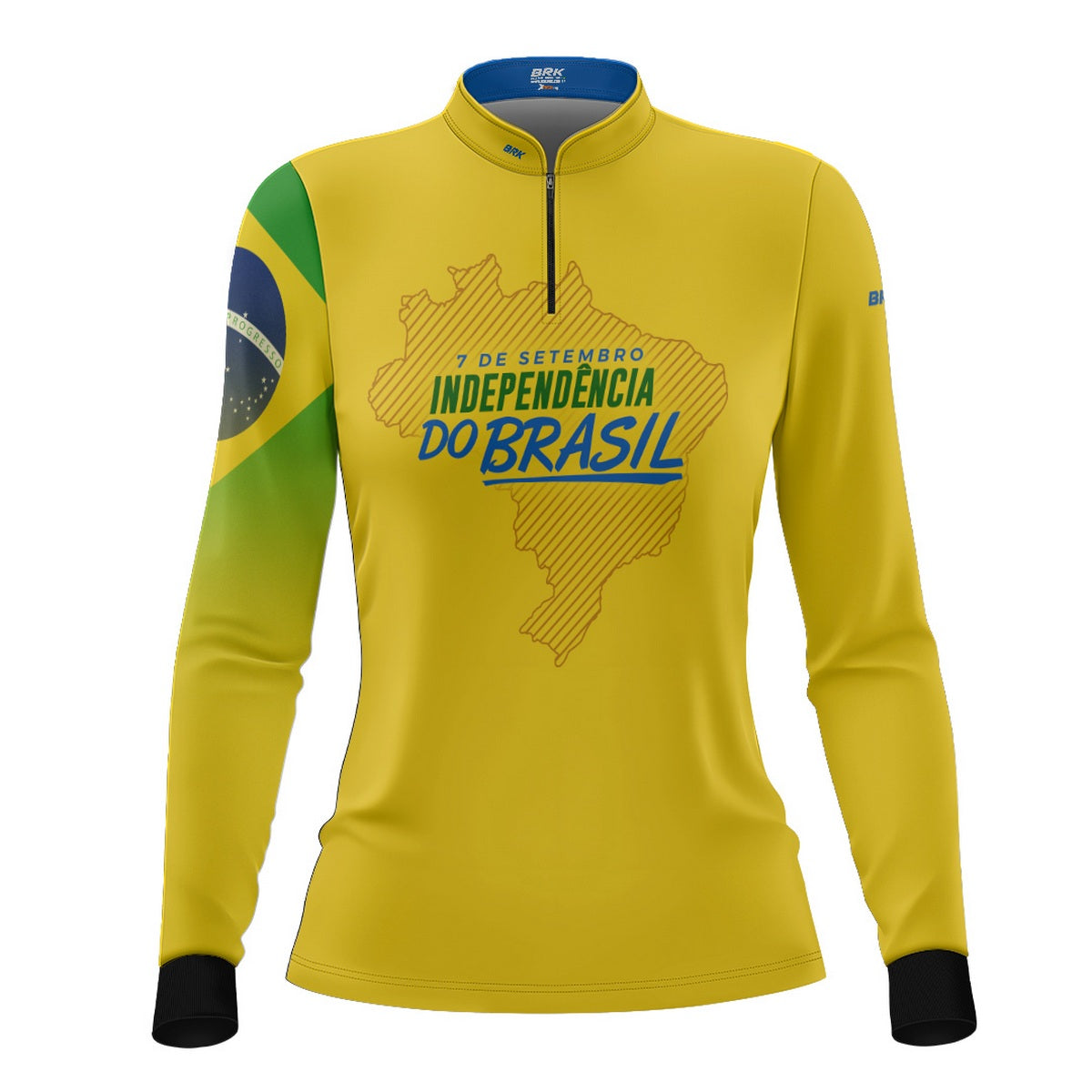 Camisa Agro Feminina Brk Independência Brasil Amarelo com Proteção Solar UV50+ - Brk Fishing