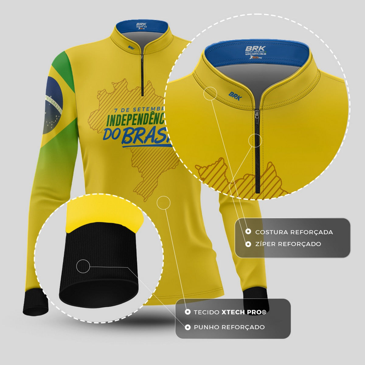 Camisa Agro Feminina Brk Independência Brasil Amarelo com Proteção Solar UV50+ - Brk Fishing