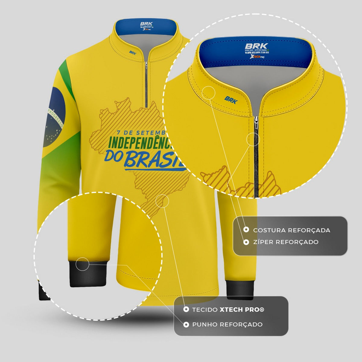 Camisa Agro Infantil Brk Independência Brasil Amarelo com Proteção Solar UV50+ - Brk Fishing