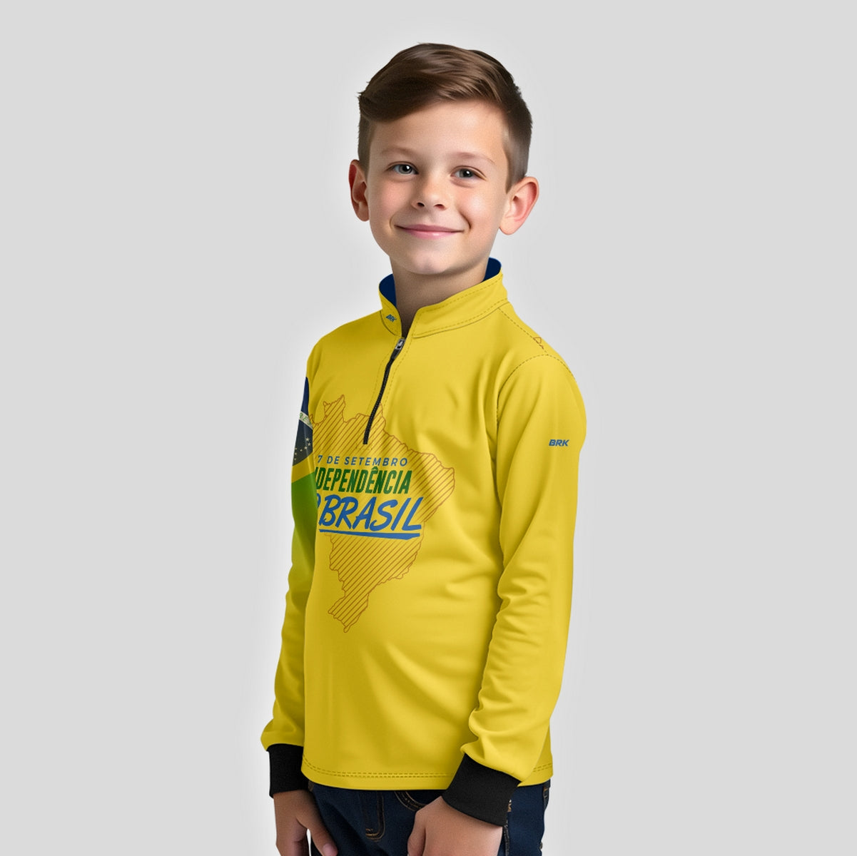 Camisa Agro Infantil Brk Independência Brasil Amarelo com Proteção Solar UV50+ - Brk Fishing