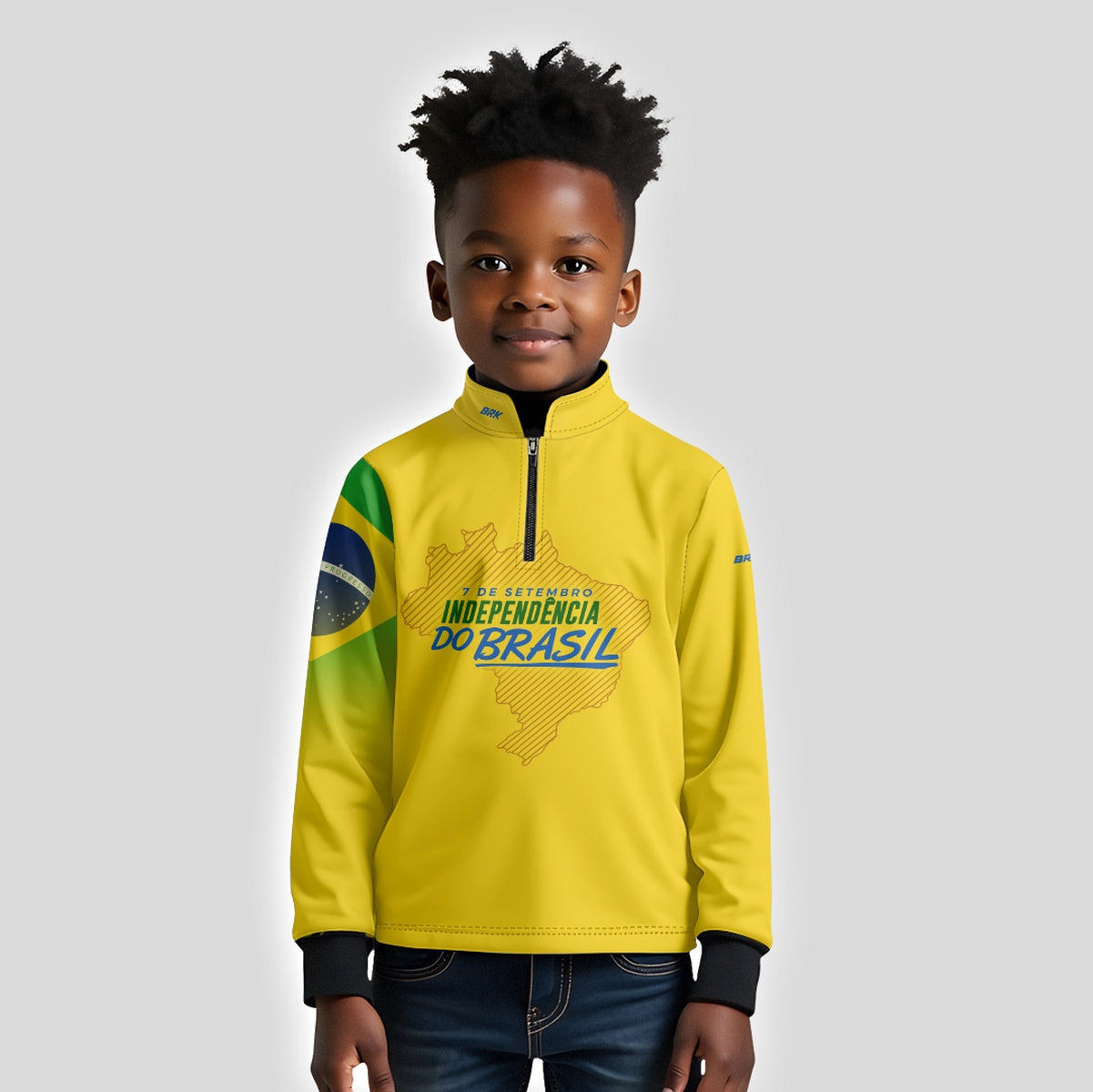 Camisa Agro Infantil Brk Independência Brasil Amarelo com Proteção Solar UV50+ - Brk Fishing