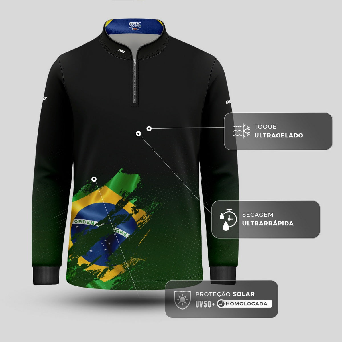 Camisa Agro Infantil Brk Bandeira Brasil Lateral com Proteção Solar UV50+ - Brk Fishing