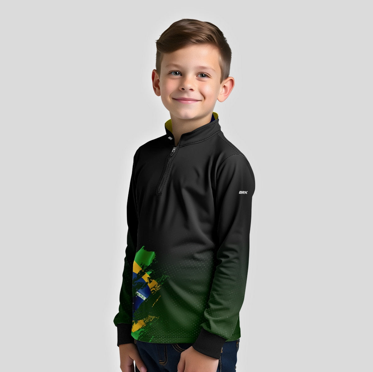 Camisa Agro Infantil Brk Bandeira Brasil Lateral com Proteção Solar UV50+ - Brk Fishing