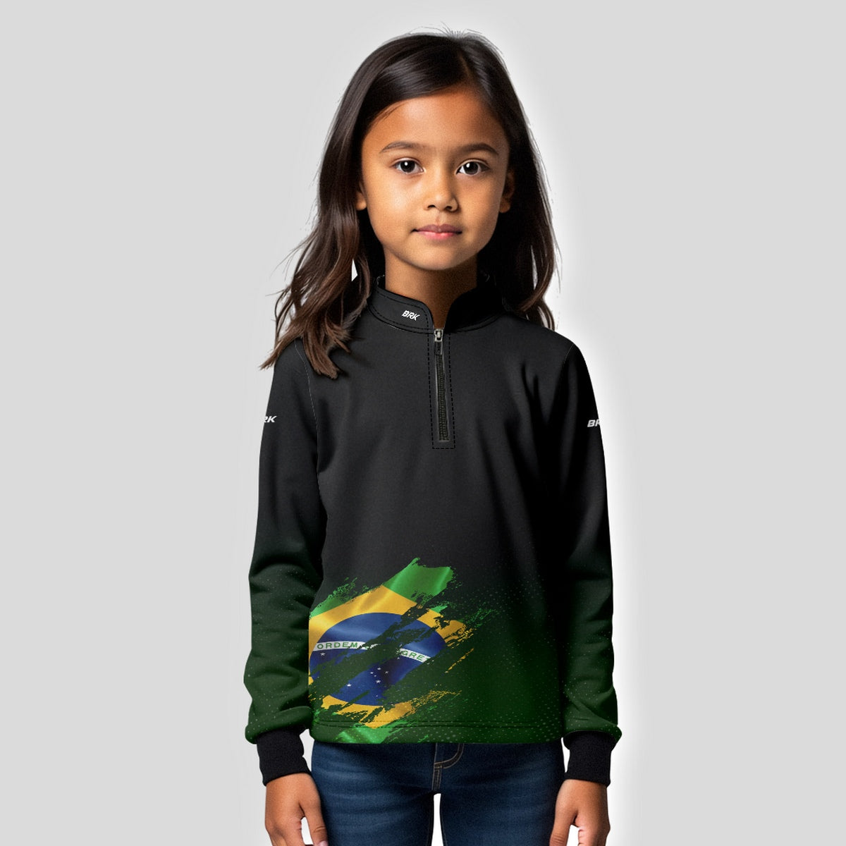 Camisa Agro Infantil Brk Bandeira Brasil Lateral com Proteção Solar UV50+ - Brk Fishing