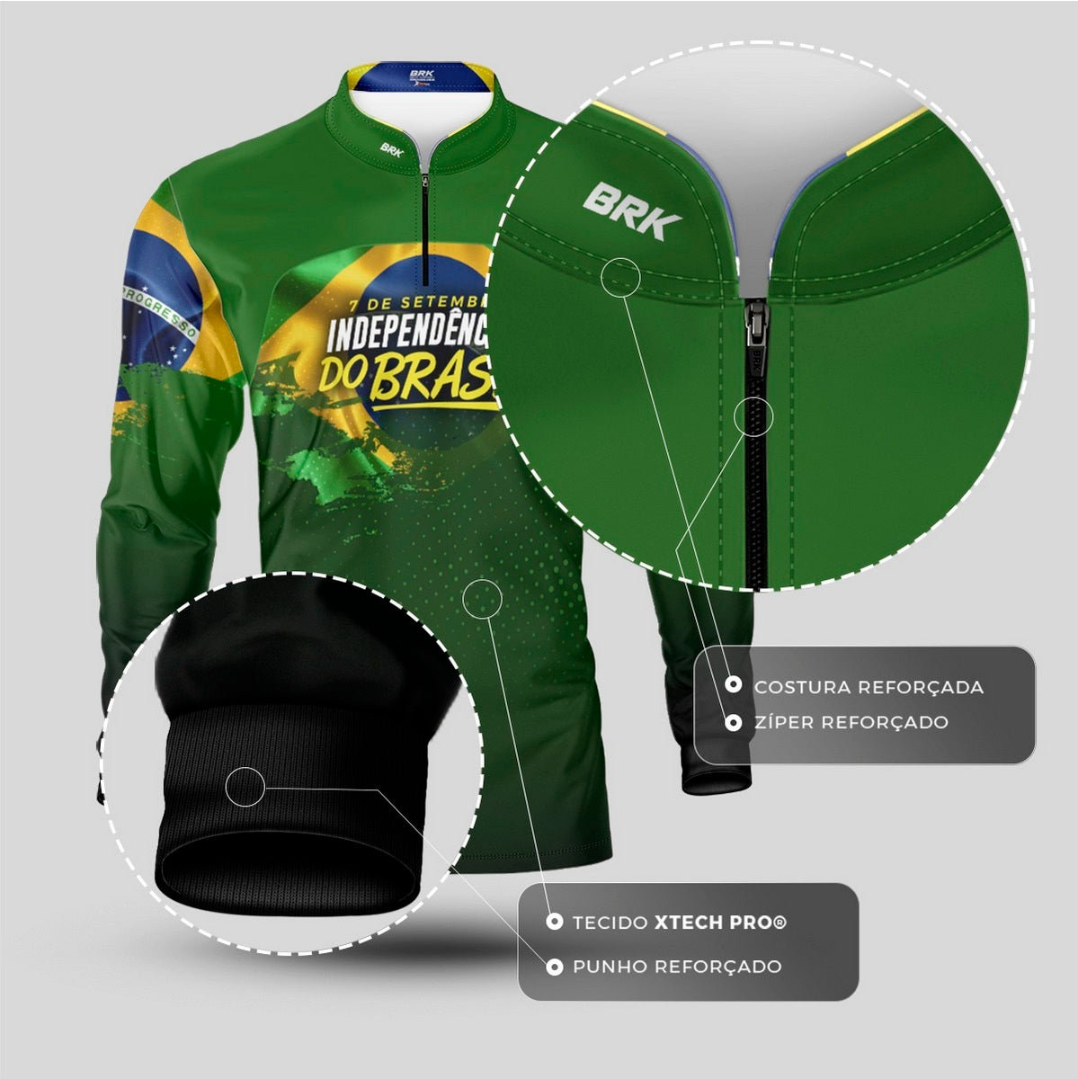 Camisa Agro Brk Independência Brasil Verde com Proteção Solar UV50+ - Brk Fishing