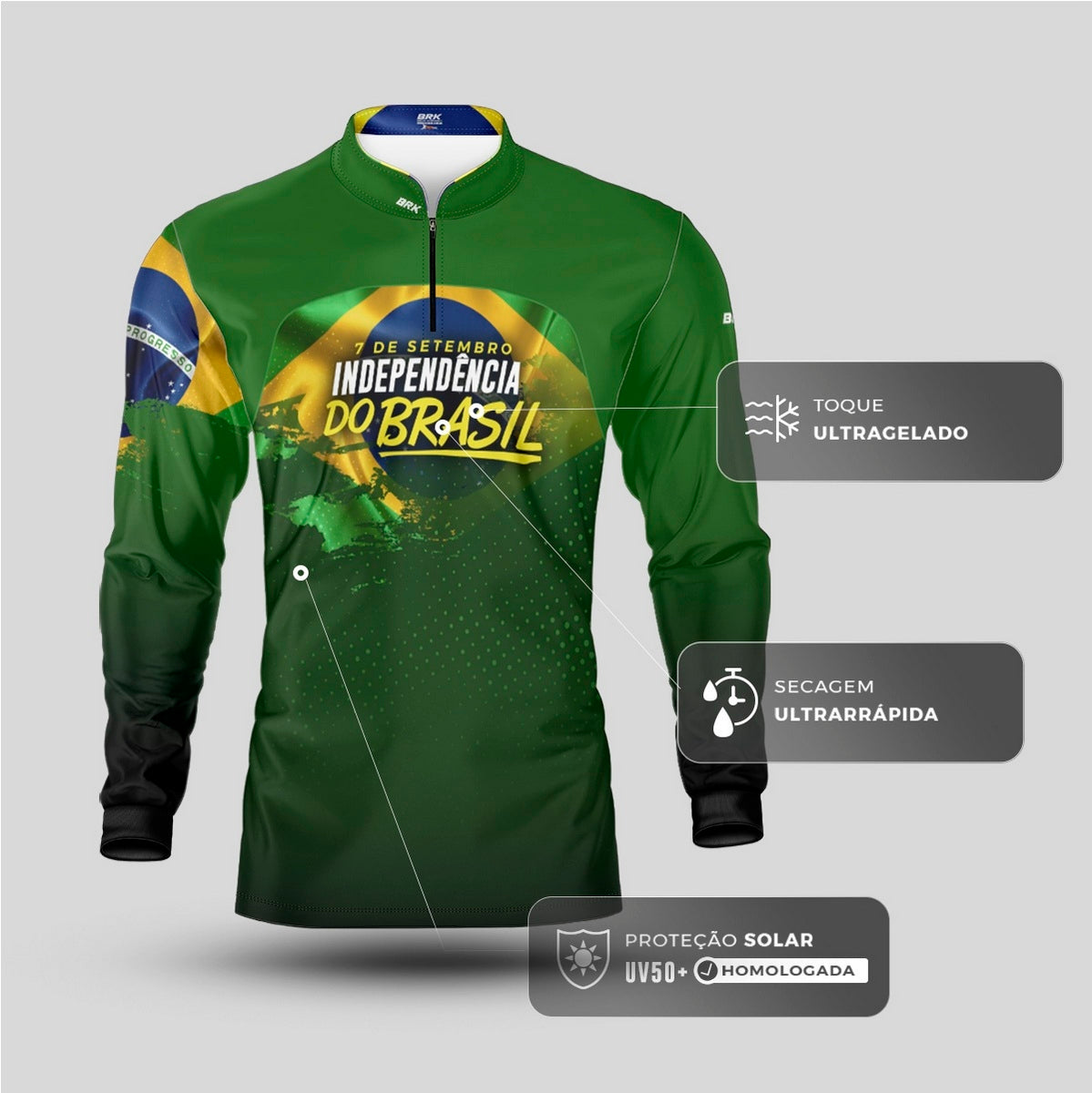 Camisa Agro Brk Independência Brasil Verde com Proteção Solar UV50+ - Brk Fishing
