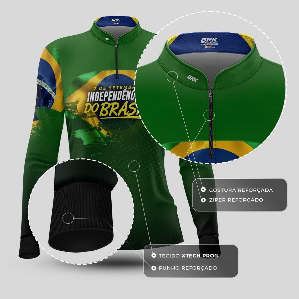 Camisa Agro Feminina Brk Independência Brasil Verde com Proteção Solar UV50+ - Brk Fishing