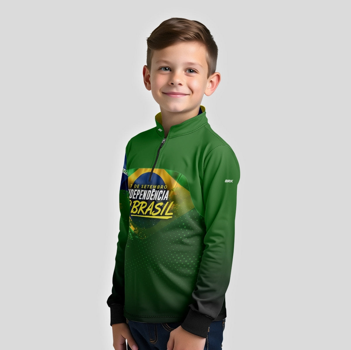 Camisa Agro Infantil Brk Independência Brasil Verde com Proteção Solar UV50+ - Brk Fishing