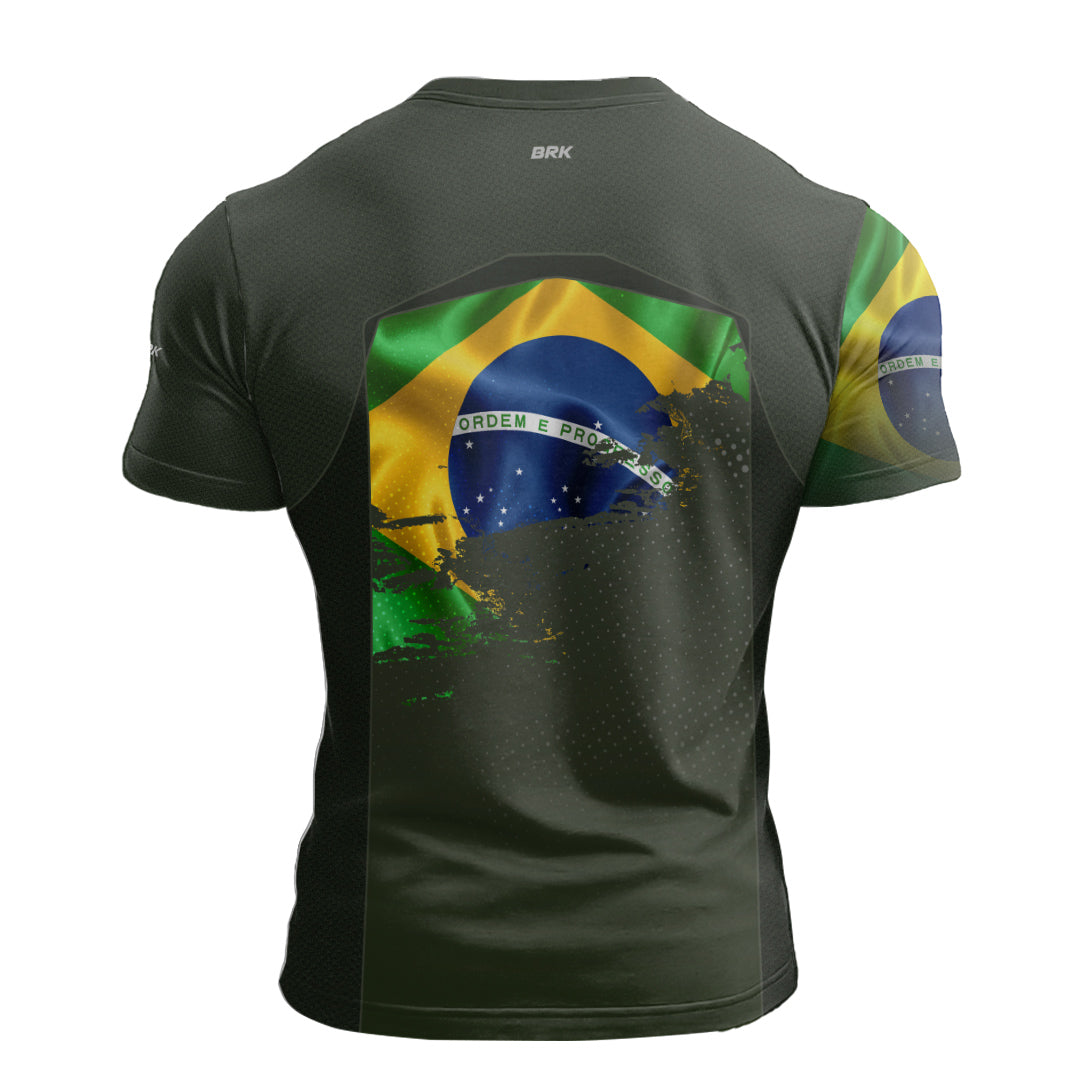 Camiseta de Pesca Brk Brasil Verde Oliva com com Proteção Solar UV50+C26 - Brk Fishing