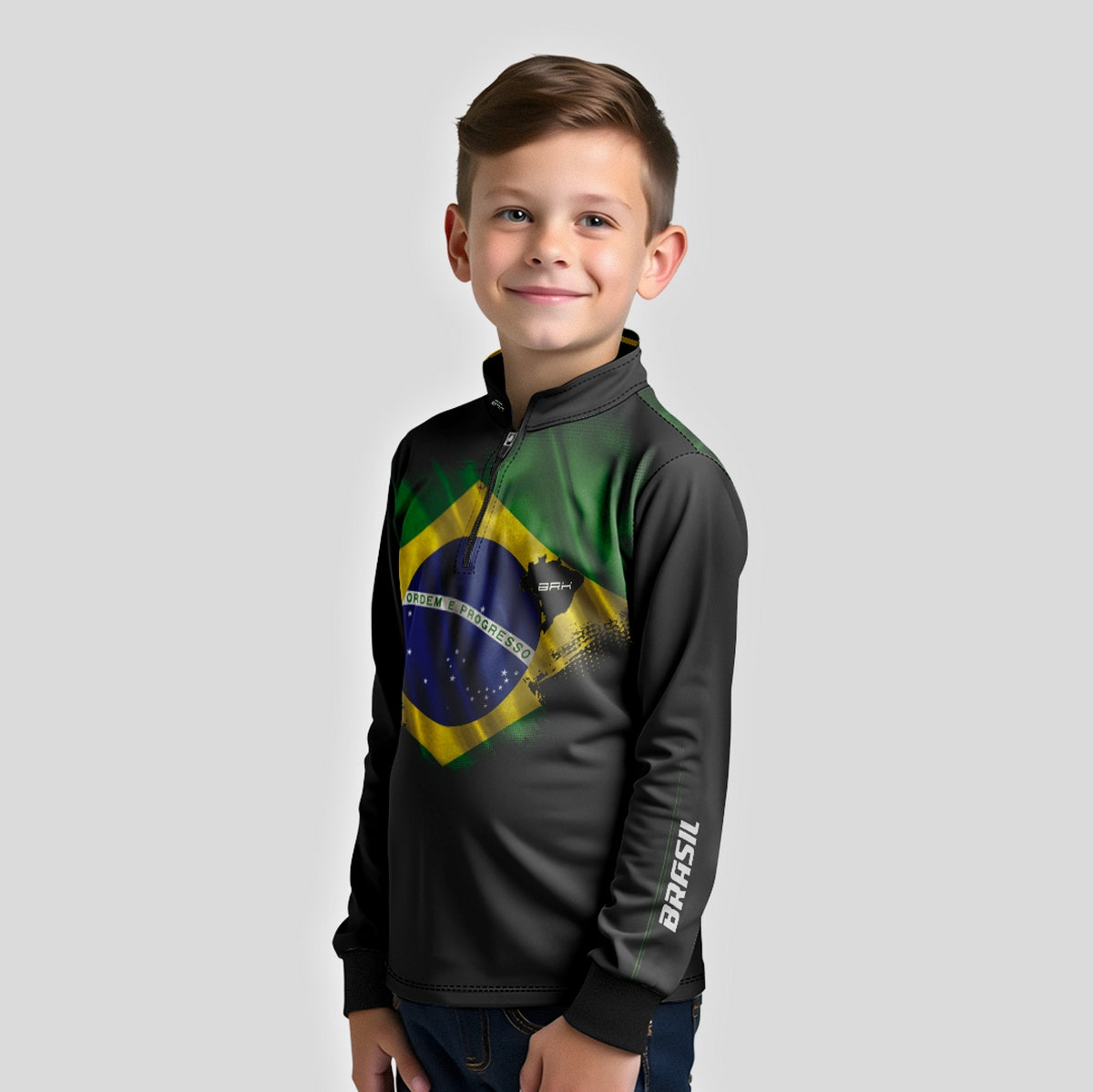 Camisa Agro Infantil Brk Bandeira do Brasil com Proteção Solar UV50+ - Brk Fishing