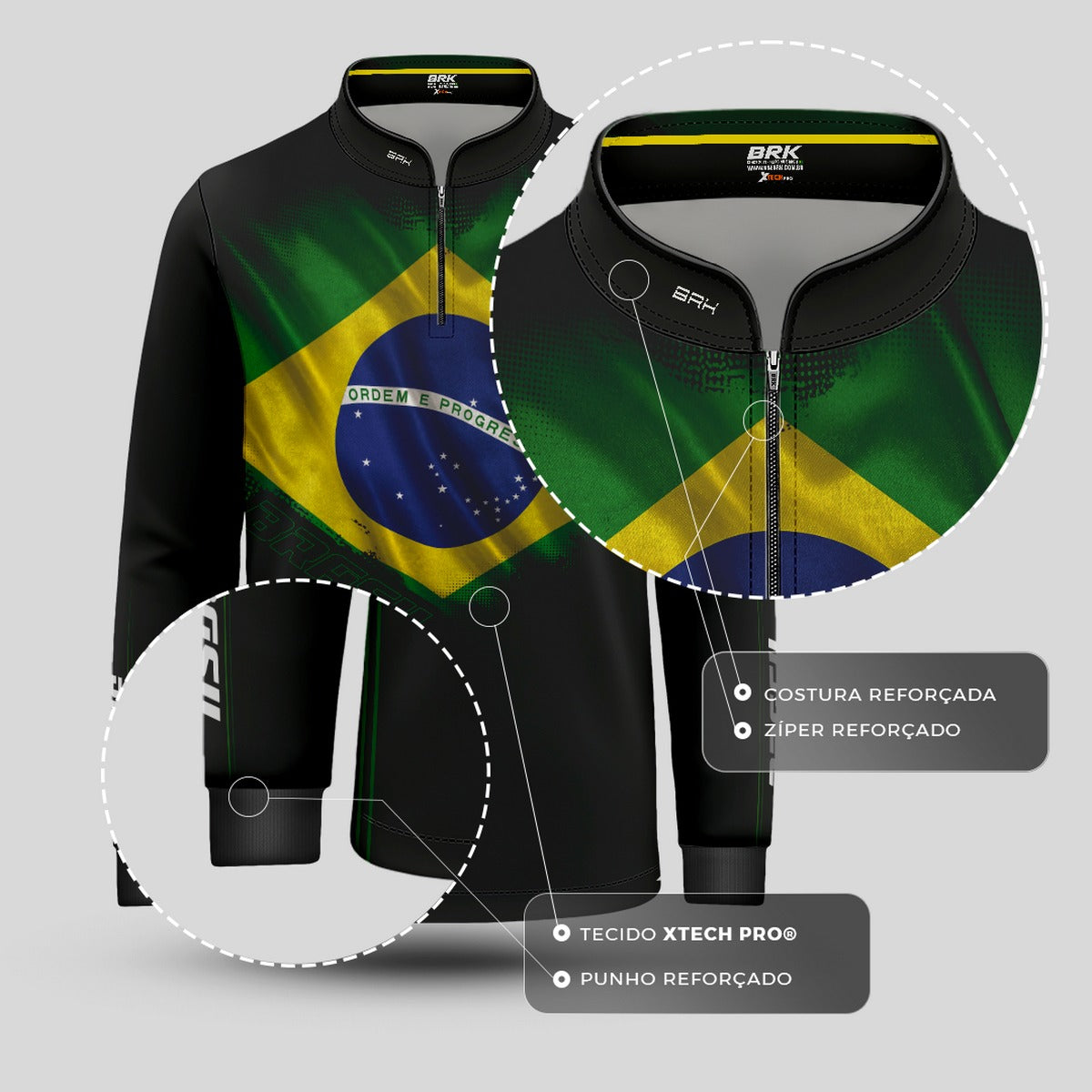 Camisa Agro Infantil Brk Bandeira do Brasil com Proteção Solar UV50+ - Brk Fishing