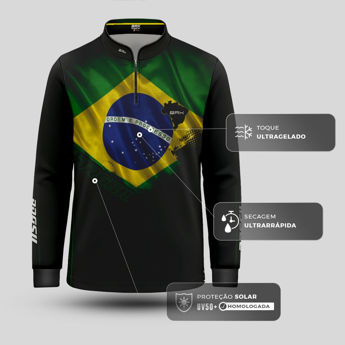 Camisa Agro Infantil Brk Bandeira do Brasil com Proteção Solar UV50+ - Brk Fishing