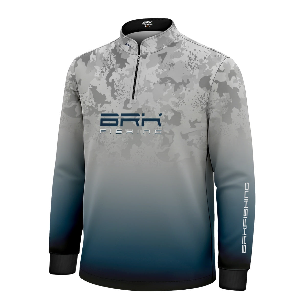 Camisa Infantil de Pesca Brk Cinza e Azul Camuflado com Proteção UV50+ t Brk Fishing