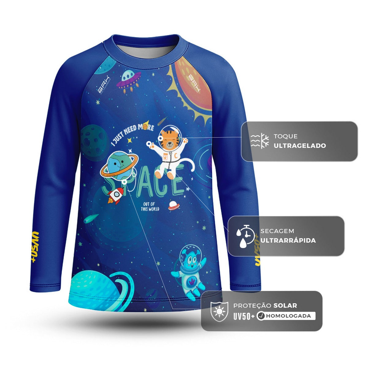 Camisa de Pesca Kids Brk Gatinho Astronauta com Proteção UV50 - Brk Fishing