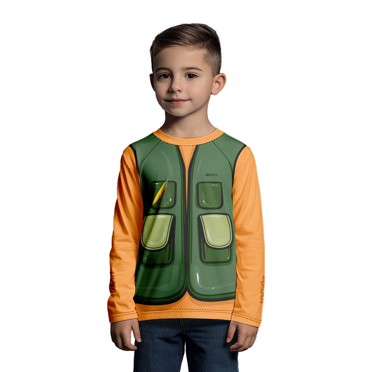 Camisa de Pesca Kids Brk Laranja Pequeno Pescador com Proteção UV50 - Brk Fishing