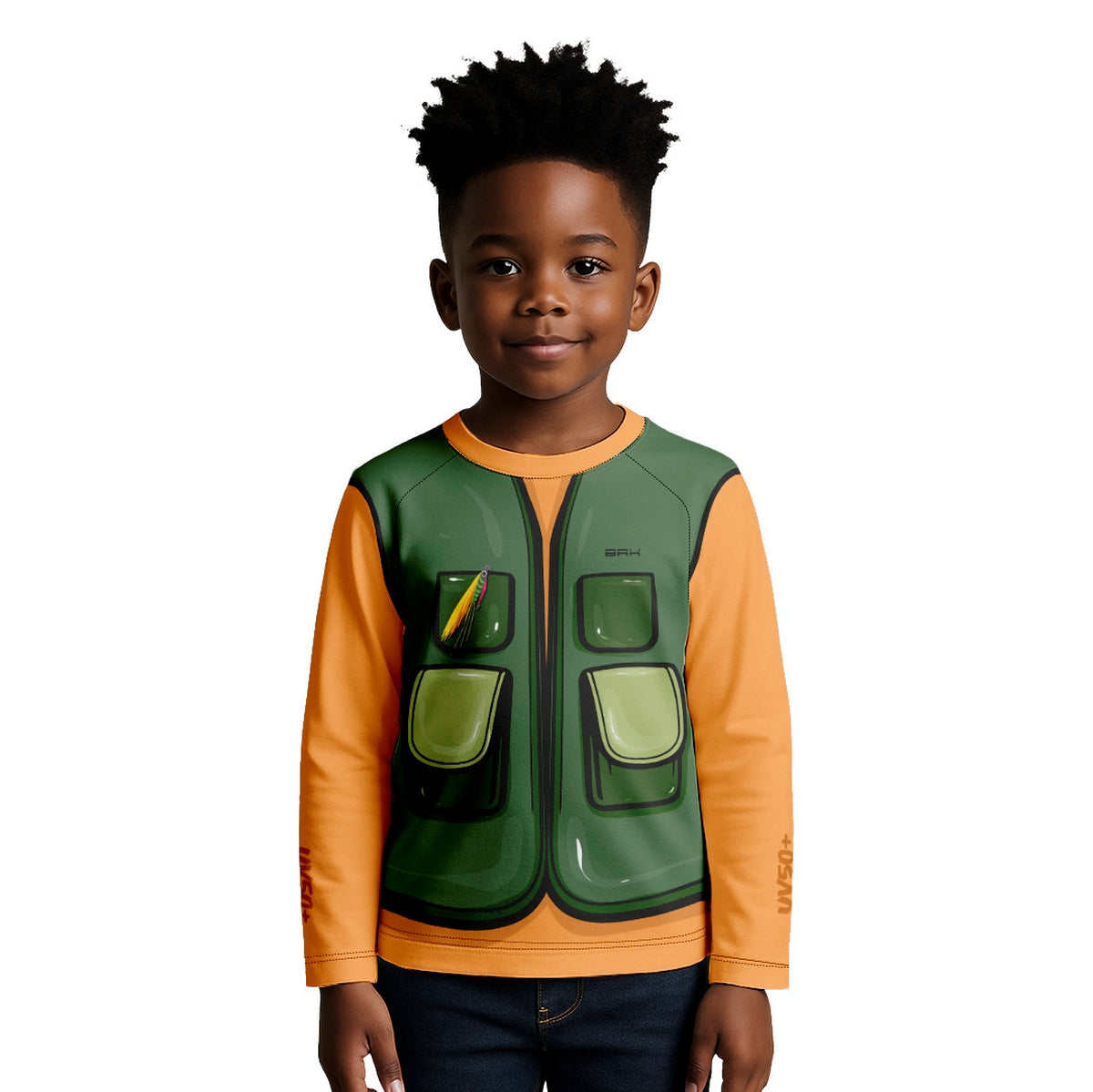 Camisa de Pesca Kids Brk Laranja Pequeno Pescador com Proteção UV50 - Brk Fishing