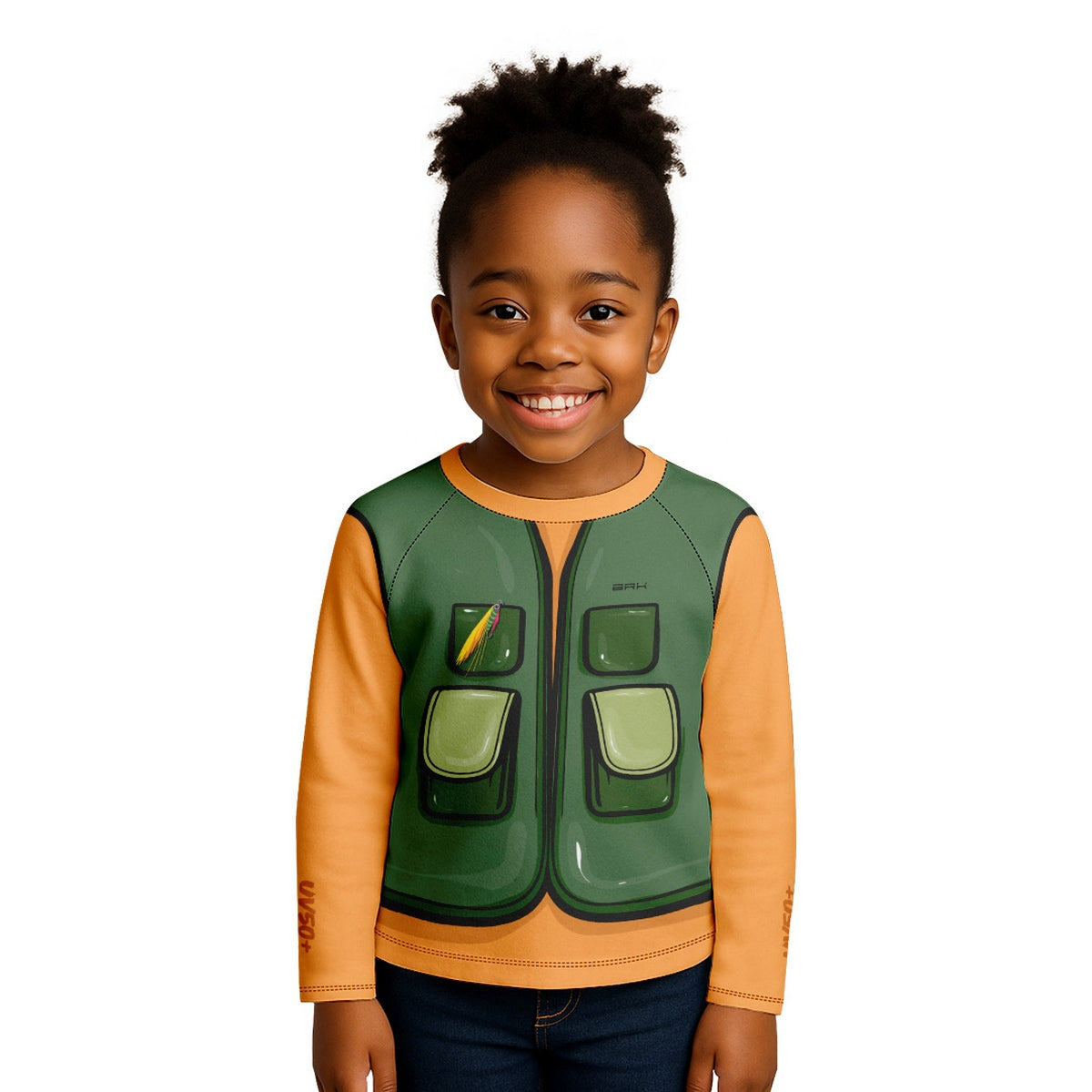 Camisa de Pesca Kids Brk Laranja Pequeno Pescador com Proteção UV50 - Brk Fishing