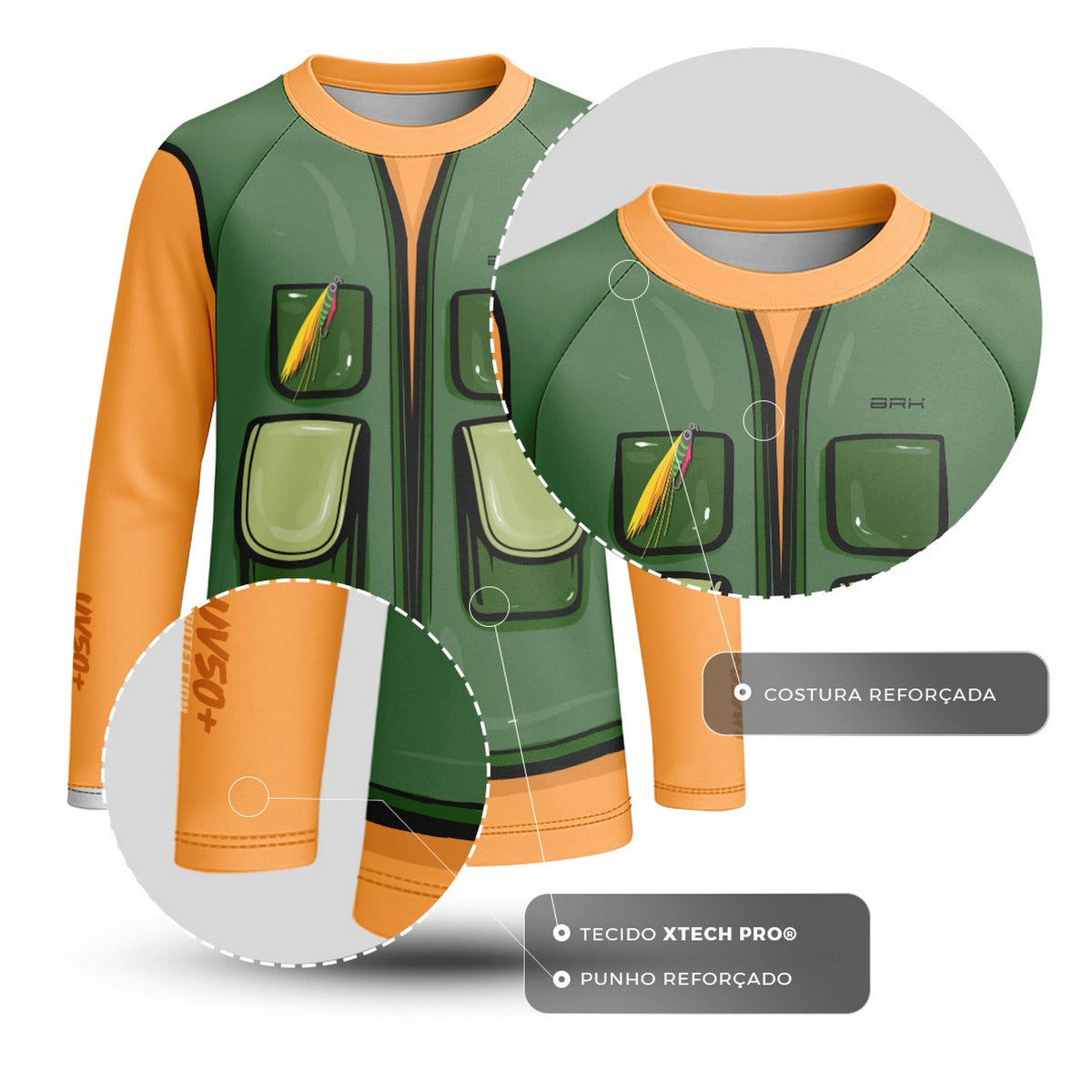 Camisa de Pesca Kids Brk Laranja Pequeno Pescador com Proteção UV50 - Brk Fishing