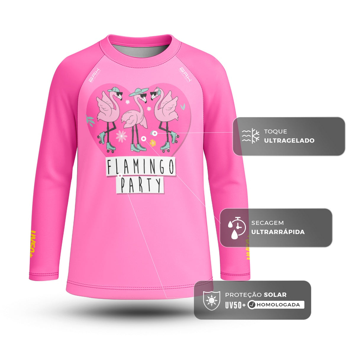 Camisa de Pesca Kids Brk Festa de Flamingos com Proteção UV50 - Brk Fishing