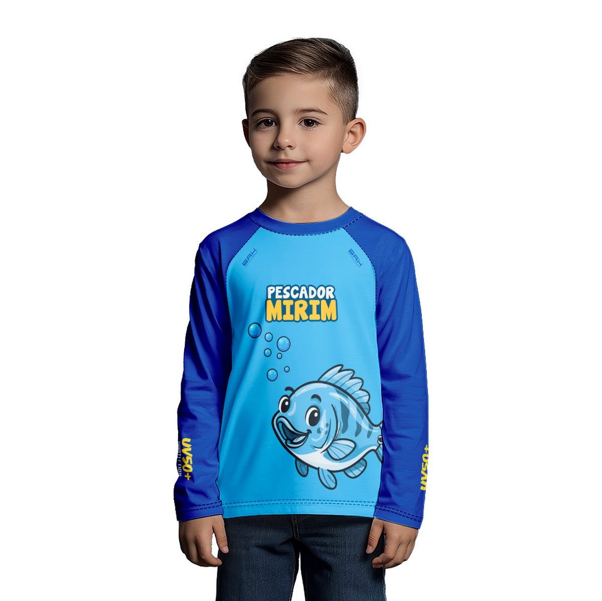 Camisa de Pesca Kids Brk Azul Pescador Mirim com Proteção UV50 - Brk Fishing