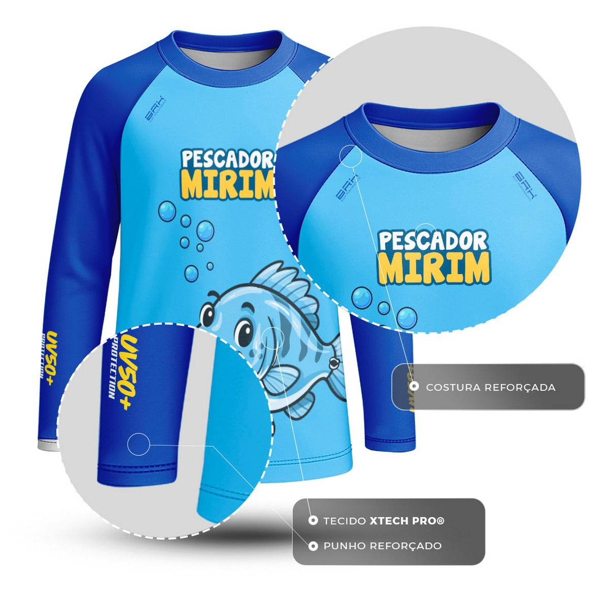 Camisa de Pesca Kids Brk Azul Pescador Mirim com Proteção UV50 - Brk Fishing