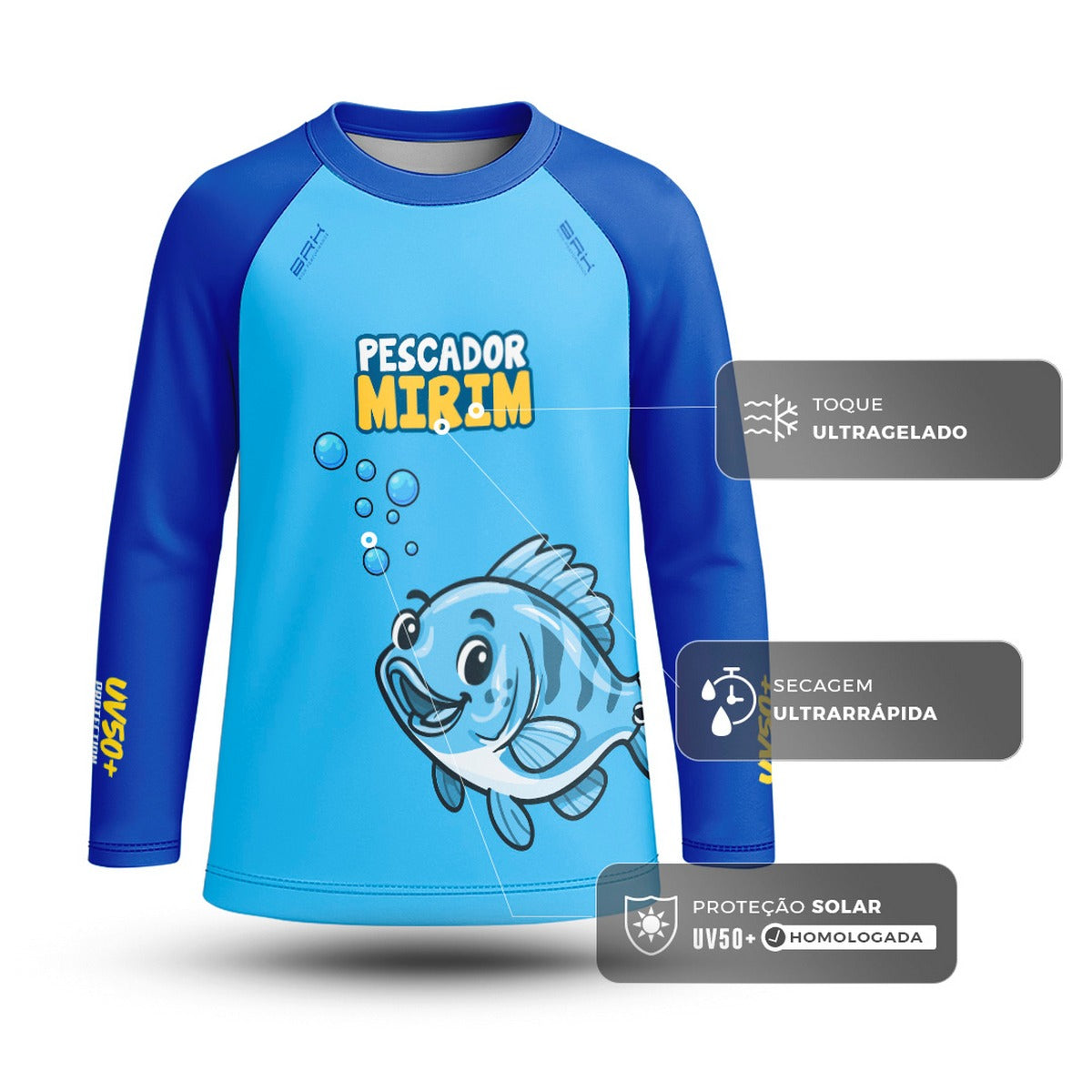 Camisa de Pesca Kids Brk Azul Pescador Mirim com Proteção UV50 - Brk Fishing