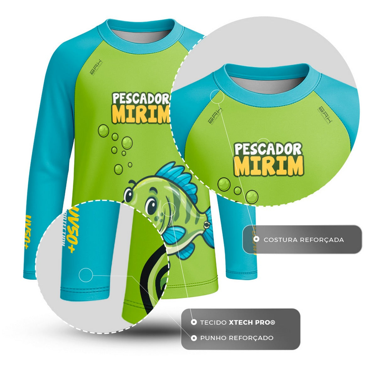 Camisa de Pesca Kids Brk Verde Pescador Mirim com Proteção UV50 - Brk Fishing