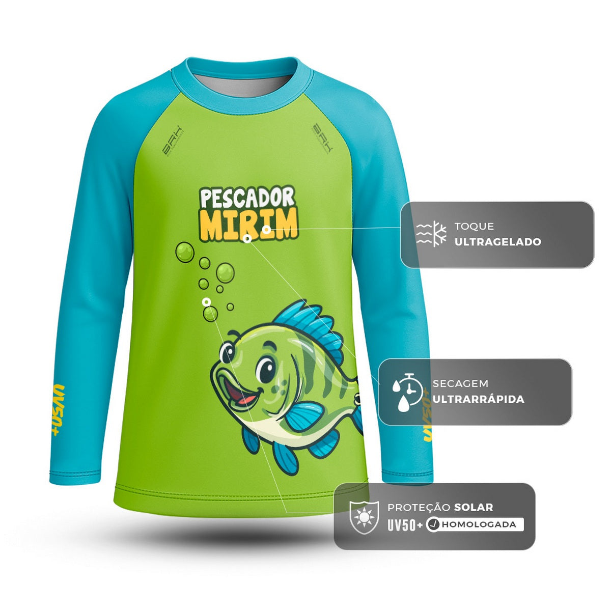 Camisa de Pesca Kids Brk Verde Pescador Mirim com Proteção UV50 - Brk Fishing
