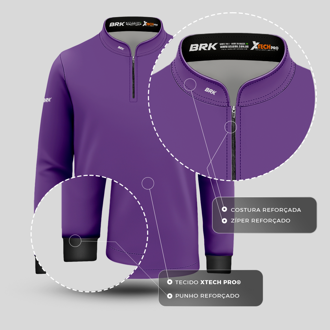 Camisa de Pesca Infantil Brk Básica Roxa com Proteção Solar UV50+ - Brk Fishing