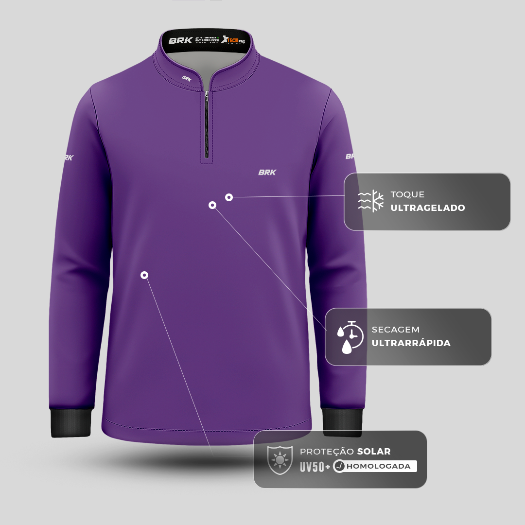 Camisa de Pesca Infantil Brk Básica Roxa com Proteção Solar UV50+ - Brk Fishing