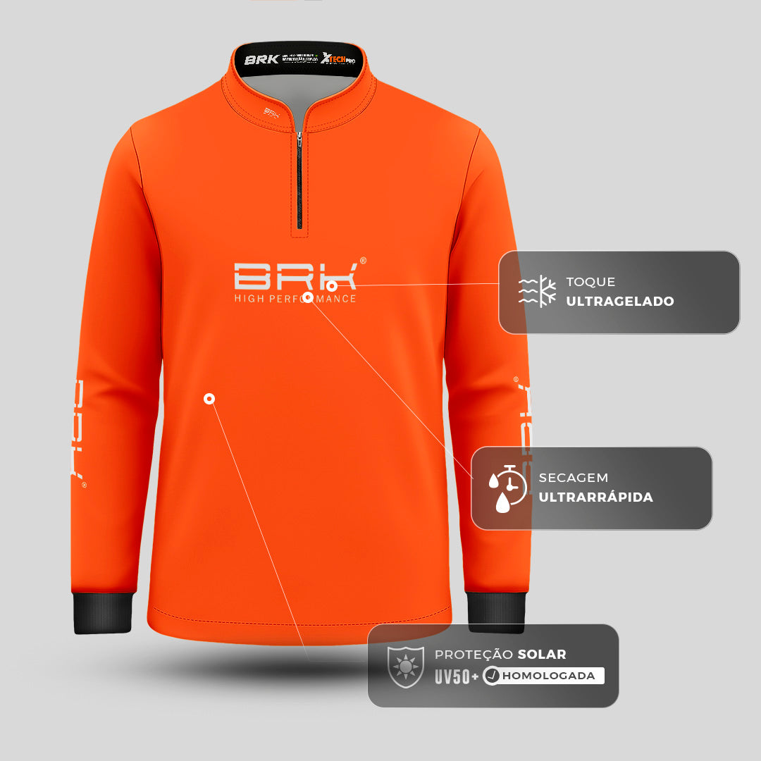Camisa de Pesca Infantil Brk Básica Laranja com Proteção Solar UV50+ - Brk Fishing