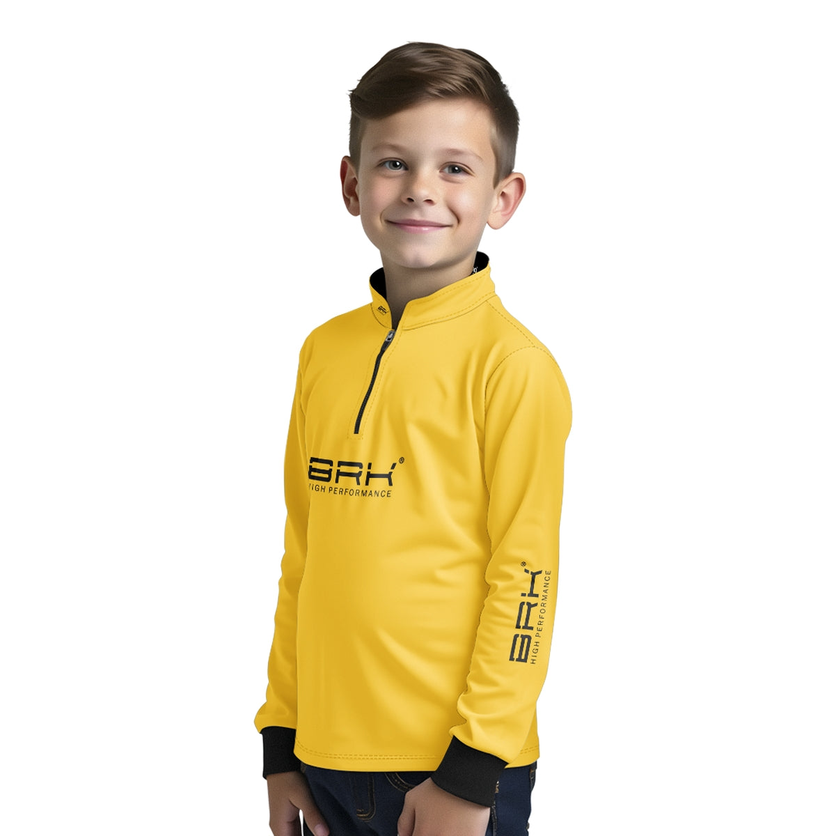 Camisa de Pesca Infantil Brk Básica Amarela com Proteção Solar UV50+ - Brk Fishing