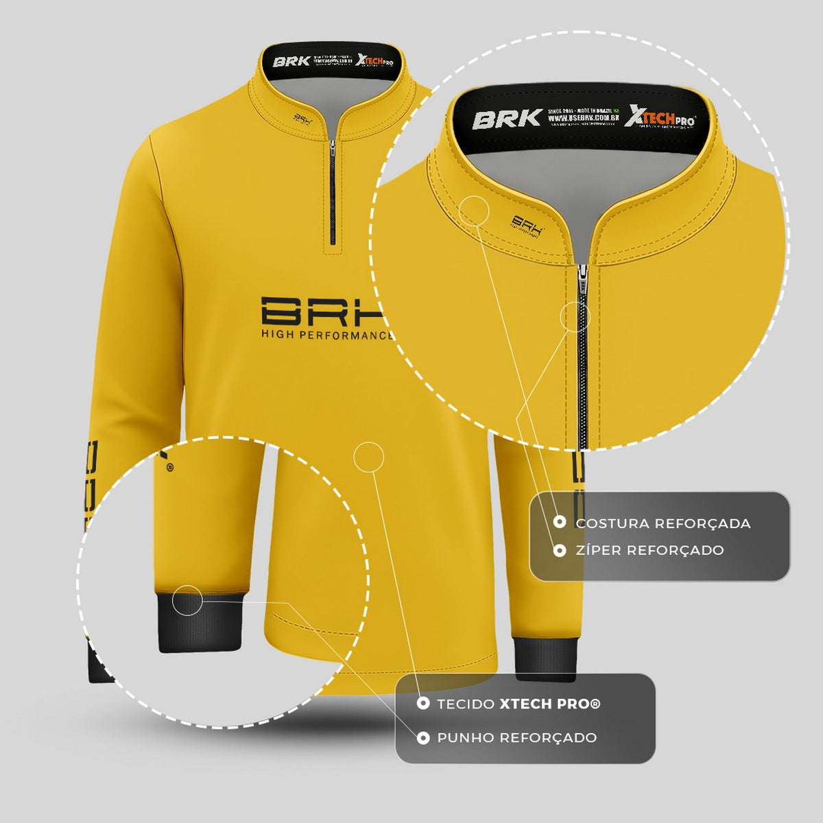 Camisa de Pesca Infantil Brk Básica Amarela com Proteção Solar UV50+ - Brk Fishing