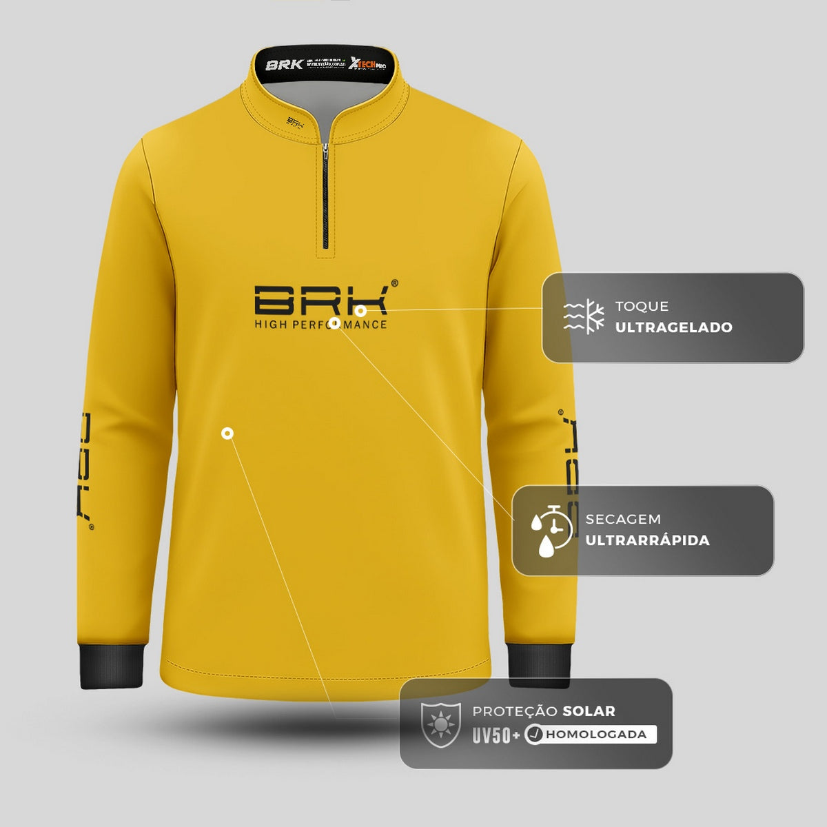 Camisa de Pesca Infantil Brk Básica Amarela com Proteção Solar UV50+ - Brk Fishing