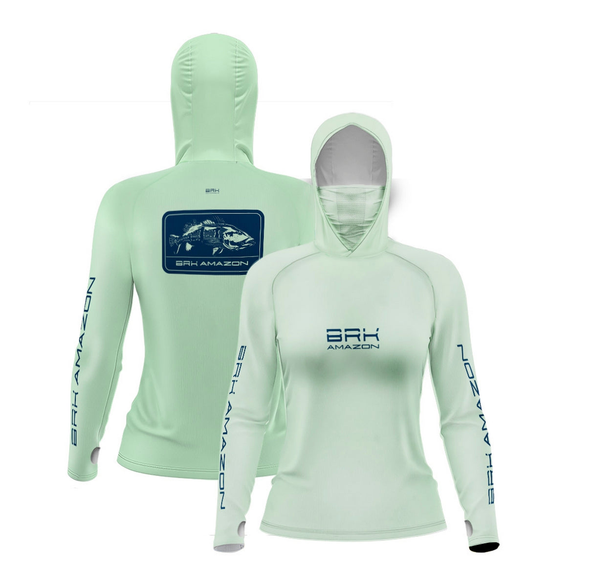 Camisa FusionX Brk Feminino Tucunaré Clean Verde Claro com Capuz e Proteção UV50+ - Brk Fishing