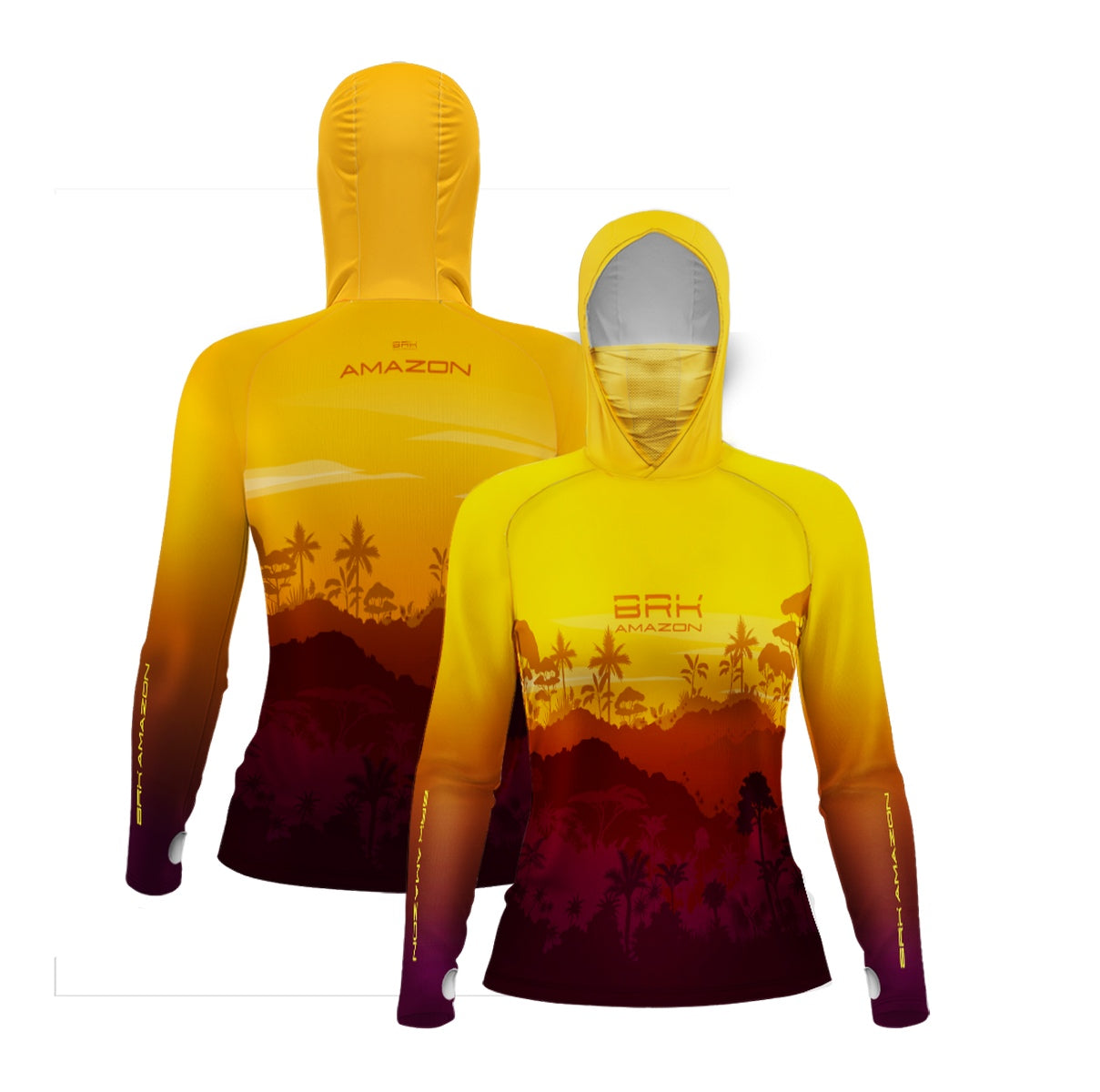 Camisa FusionX Brk Feminino Por do Sol Mata Clara com Capuz e Proteção UV50+ - Brk Fishing