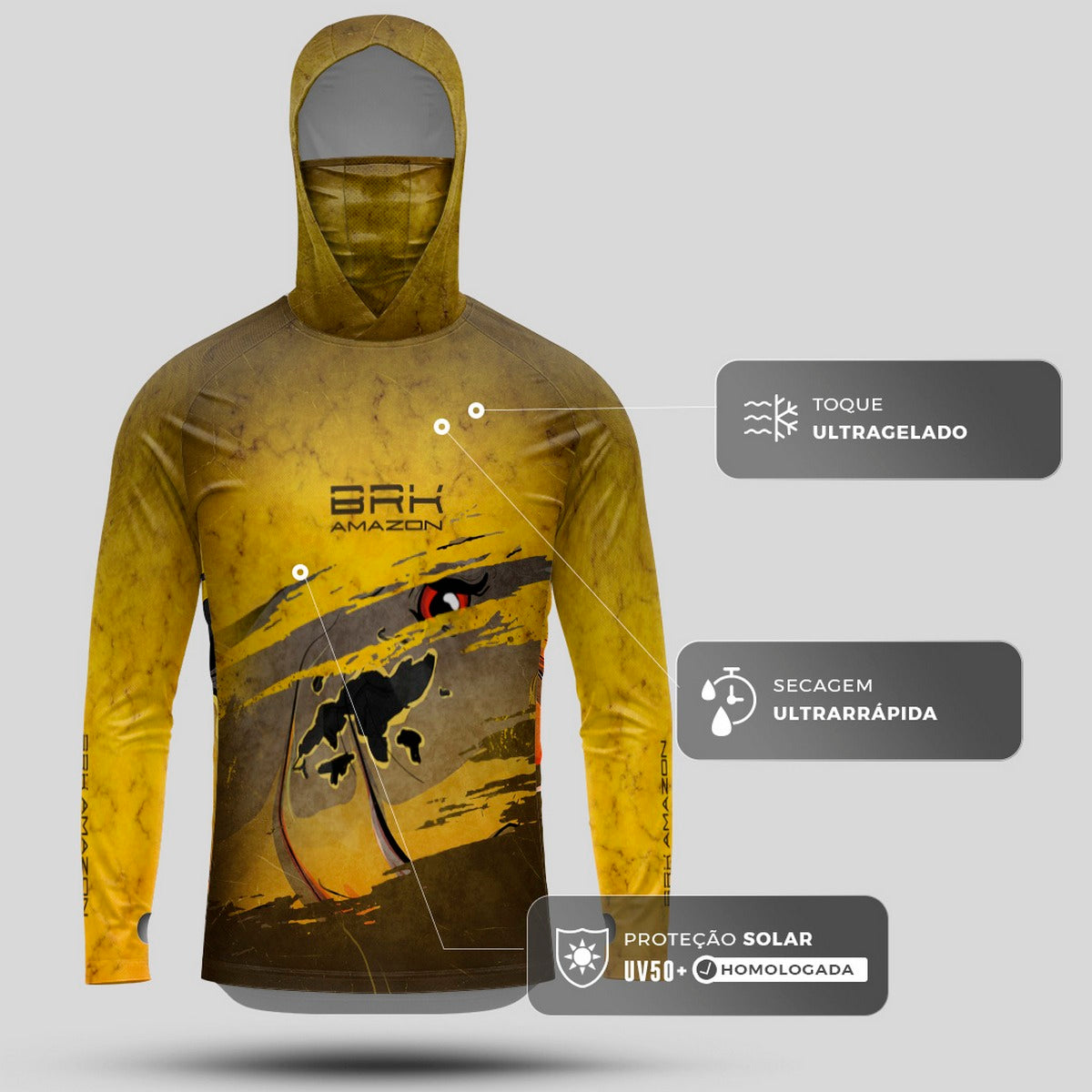 Camisa FusionX Brk Tucunaré Açu 2 com Capuz e Proteção UV50+ - Brk Fishing