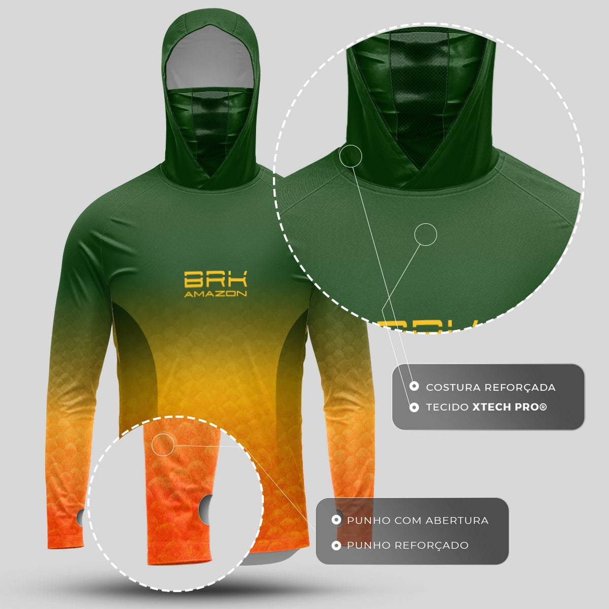 Camisa FusionX Brk Tucunaré Açu com Capuz e Proteção UV50+ - Brk Fishing