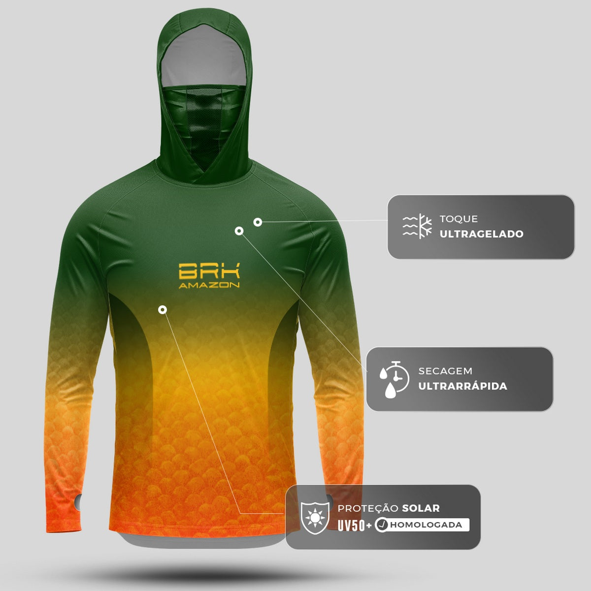 Camisa FusionX Brk Tucunaré Açu com Capuz e Proteção UV50+ - Brk Fishing