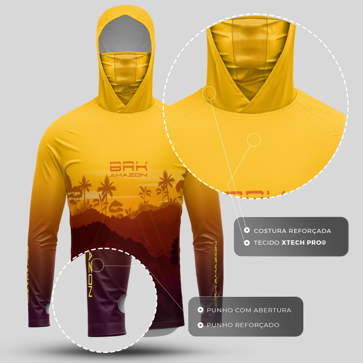 Camisa FusionX Brk Por do Sol Mata Clara com Capuz e Proteção UV50+ - Brk Fishing