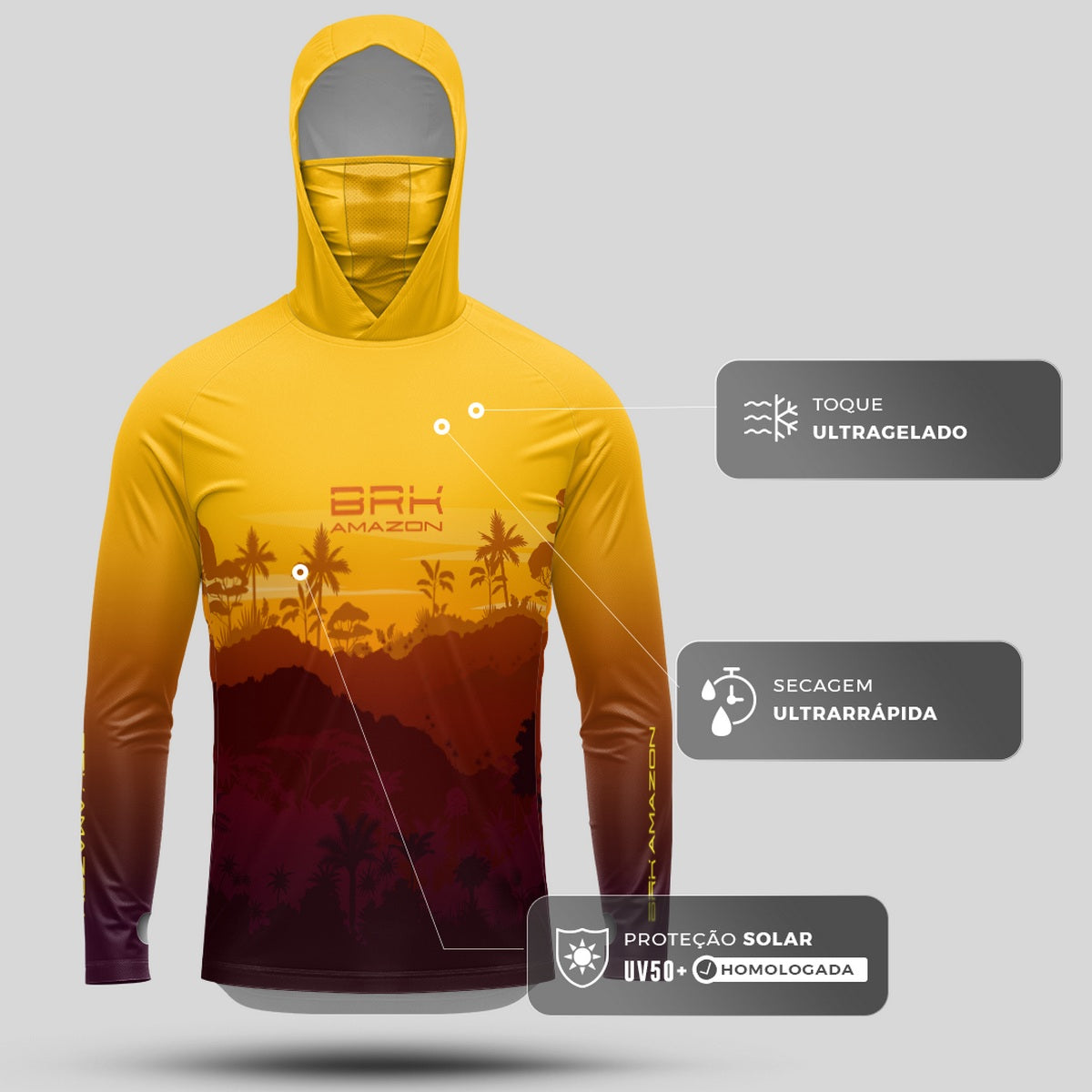 Camisa FusionX Brk Por do Sol Mata Clara com Capuz e Proteção UV50+ - Brk Fishing