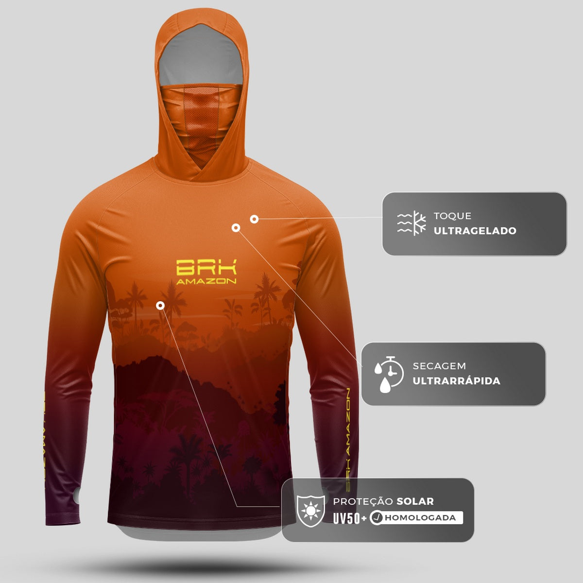 Camisa FusionX Brk Por do Sol Mata com Capuz e Proteção UV50+ - Brk Fishing