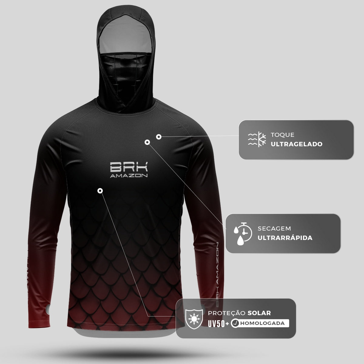 Camisa FusionX Brk Pirarucu com Capuz e Proteção UV50+ - Brk Fishing