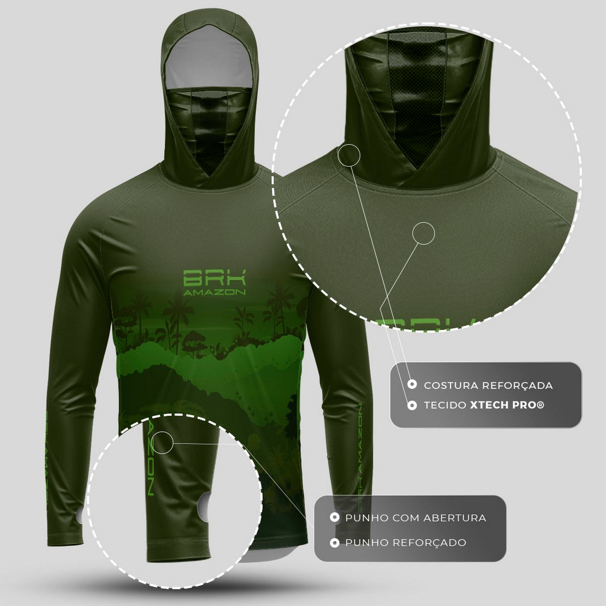 Camisa FusionX Brk Mata Verde com Capuz e Proteção UV50+ - Brk Fishing